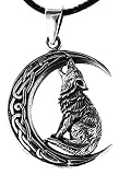 Kiss of Leather Wolf im Mond Anhänger aus 925 Sterling Silber mit Baumwollb