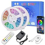 DDS-DUDES LED-Lichtleisten 10m Bluetooth RGB Music Sync Farbwechsel-Lichtleisten-Kit mit 24-Tasten-Fernbedienung, Bluetooth-App und integrierter Mikrofon-Steuerbox