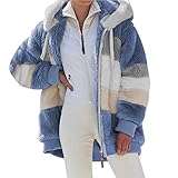 SHINEHUA Damen Teddy Fleecejacke mit Kapuze Warme Flauschjacke Kapuzenjacke Winter Warm Mantel Casual Zip Hoodie Plüschjacke Comfy Softjacket Bequeme stilvolle Winterjacke (Blau, XXL)