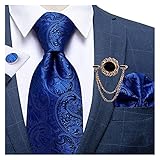 FANGLMY Brosche Blaue Männer Paisley Seidenkrawatten Tasche Quadrat Manschettenknöpfe Luxruy Brosche Business Hochzeit Krawatte Geschenk Set für Männer Dibangu Schmuck (Color : 1435 XZ0009)