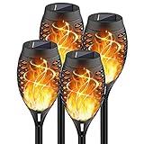 Solarleuchten für außen, 4 Stücke Solar Flammenlicht mit realistischen Flammen, Wasserdichtes IP65 gartenfackeln solar flamme, Automatische Ein/Aus, Außenbereich, Garten, Hof, Balkon, Auffahrt, Weg