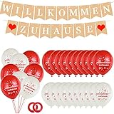 Willkommen Zuhause Banner Girlande, Welcome Home Girlande, Buchstaben Wimpeln Banner und 30 Stück Luftballons für Familie Partei Dekoration, Baby Willkommen Zuhause Dek