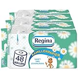 Regina Kamillenpapier 3-lagiges Toilettenpapier | 48 Rollen-Packung (3 x 16 Einzelpackungen) | 150 Blatt pro Rolle | Sanft und zuverlässig | Mit einem Hauch von Kamille | FSC-zertifiziertes Pap