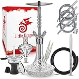 Little Dragon® Shisha Edelstahl 4 Anschlüsse für Genuss mit 4 Personen - Shisha Set 4 Anschlüsse mit edlem Shisha Zubehör - einzigartiges Rauchverhalten - rostfreies gebürstetes V2A E