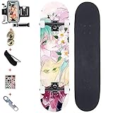 hjj Deck 31 '' Retro Freestyle Complete Skateboard Vintage Skateboard mit Kunststoff Dashboard mit -7 PU-Radlager für Erwachsene Kinder Jungen, mit Armband jiany