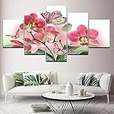Moderne Leinwand Kunstdrucke 5 Stück Rosa Blume Schmetterling Malerei Kunst Poster Rahmenlose Leinwand Malerei A84 XXL