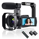 Videokamera 4K WiFi Video Camcorder mit Mikrofon IR Nachtsicht, Full HD YouTube Vlogging Kamera, 3,0 Zoll IPS Touchscreen 48MP 16X Digital Zoom Kamerarecorder mit Fernbedienung