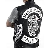 Sons Of Anarchy/Stickerei Leder Rock Punk Weste Cosplay Kostüm Schwarz Farbe Motorrad Ärmellose Weste Jacke M