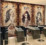 Fveng 3D Selbstklebende wasserdichte Tapete 3D Haarsalon Barbershop Beauty Kosmetikgeschäft Backsteinmauer Retro Wandbilder 3D Aufkleber Wandtattoos-350cmx256