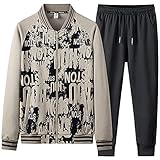 WSDZN 2021 Herren Herbst 2-teiliges Set aus Bedrucktem Reißverschluss Stehkragen Lange Ärmels + Kordelzug Lockere Hoses, Modisch Trendy, Bequem Dehnbar Lässiger Sportanzugs, Jogging Fitnessbekleidung