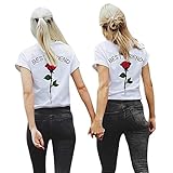 Oberteile Damen Sommer, Ulanda Best Friends Sister T-Shirt mit Rose Stickerei Bedruckte für Einem Frauen Teenager Mädchen Kurzarm Bluse Hemd Oberteile Locker Top S