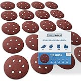 EFFEKTWERK Schleifpapier 150mm Klett - 120 Stück - Profi Schleifscheiben für Exzenterschleifer - Schleifscheiben 150mm Klett - 6 Loch - mit Körnung 10x 40,60,320,400,600,800 & 15x 80,120,180,240