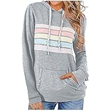 Hirolan Teenager MäDchen Bunter Streifen Kapuzenpullover Mit Streifendruck Oversize Hoodie Damen Neon Sweatshirt Gedruckt Patchwork Pullover Langarm Kapuzenjacke Kapuzenp