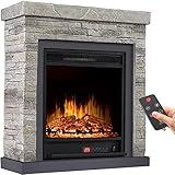 KESSER® Elektrokamin Standkamin - Kamin elektrisch mit LED 3D-Flammeneffekt, Mit Heizung Heizfunktion, Elektro Kamin mit 1800W Leistung, Timer, Thermostat, Fernbedienung, dimmbar, Steinoptik/G