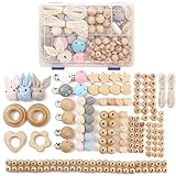 I LOVE MOM Schnullerkette Selber Machen Set Halskette Zahnen GehäKelte Kugeln Perlen BeißRing Hase Kinderwagenkette Holz Junge Stillen Armband Holzperlen Lernspielzeug,DIY-Materialpaket(-2)