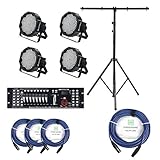 Showlite FLP-144 Scheinwerfer SET inkl. DMX Controller Master Pro USB, Licht-Traverse und Kabel (LED-Spots, Lichttechnik, Komplettset, Stativ, DMX-Kabel, 1m, 3m)