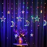 Lichtervorhang LED Lichterketten 3.5m Star Moon LED Vorhanglichter mit 8 Modi,Girlande Hochzeit Dekorative Lampe Ramadan Dekoration für Weihnachten,Hochzeit,Innen- und Außenb