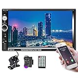 Hikity 2 Din Autoradio 7 Zoll Touchscreen Radio Bluetooth FM Empfänger Unterstützung Spiegel Link für Android iOS Telefon mit USB AUX-in TF-Kartenanschluss + Rückfahrkamera und Fernbedienung