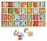 Kleenes Traumhandel Buchstabenkasten Holz Bunt - 2,5 cm hoch - je 4 hölzerne Buchstaben mit Klebepunkten - 108 T