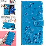 SATURCASE Schutzhülle für Samsung Galaxy S7 Edge, Katze, Biene, Prägung, PU-Leder, Flip-Magnet, Brieftasche, Ständer, Kartenfächer, Schutzhülle mit Handschlaufe für Samsung Galaxy S7 Edge, B