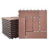 HENGMEI 22x Terrassenfliesen WPC 30x30cm Holz-Optik - Balkonfliesen Garten klick-Fliese Anthrazit mit Drainage (22er set,Braun, B-Typ)