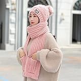 ROUBER Frau 2019 Neue Schal Wollmütze Zweiteiliger und Dicker Samt Strickmütze weiblicher Kopf Windmonat Kappe (Color : Pink, Size : One Size)