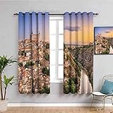 ZLYYH blickdichte vorhänge Stadt Architektur Berg Landschaft BxL:168x138cm(84x138cm x2 Panel) Verdunklungsvorhänge 2er Set Vorhang Blickdicht Gardine Schlafzimmer Vorhänge, Gardinen, Verdunklungsg