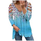 unilarinna Tshirt Große Größen Damen Langarmshirts Blumendruck Langarm Oberteile Reißverschluss V- Ausschnitt V Weiss Herbst Elegant Oversize Vintage Bluse Damenshirts Ocker Jump