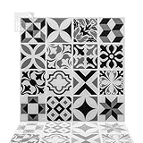 Tic Tac Tiles 25cm x 25cm 5 stück 3D selbstklebende Fliesenaufkleber PVC Mosaik klebefolie fliesen Wandfliesen Küche Spritzschutz Badezimmer - Marokkanischer Mono (Schwarz und weiß)