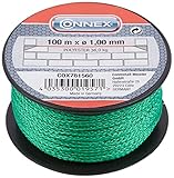 Connex Maurerschnur grün - 100 m Länge - Ø 1,0 mm - Polyester geflochten - Knotenfest - Reißfest & Belastbar - Auf Spule / Richtschnur / Bauschnur / Lotschnur / Pflasterschnur / COX781560