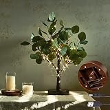 Hairui beleuchteter Tisch-Eukalyptusbaum mit Timer, 45,7 cm, 50 LEDs, batteriebetrieben, USB-betrieben, für Hochzeit, Weihnachten, Party, Zuhause, Frühlingsdek
