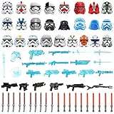 OLOK Militär Waffen Und Helm Set, 63Teile Sci-fi Militär Helm & Waffe & Minifiguren Maske Set für Figuren Soldaten, Kompatibel mit Lego Star W