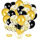 O-Kinee Luftballons Schwarz Gold, Ballon Gold Schwarz, 60 Stück Schwarz Gold Konfetti Luftballons, Helium Luftballons für Geburtstag Hochzeit Graduierung Party Dek