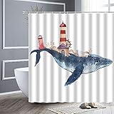 Kinder Duschvorhang lustige Katze reiten Wal Wellenmuster Badezimmerdekoration Delphin Duschvorhang S.8 90x180