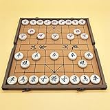 FunnyGoo Beechwood Xiangqi Chinesisches Schachspiel mit Faltschachtel Schachbrett, Große Größe 4 cm Durchmesser Schach, Box Farb