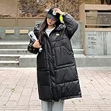 XIANRENGE Frauen Lange Winterjacke Mit Kapuze Korean Style Damen Langarm Taschen Unten Baumwolle Gepolstert Verdicken Warme Outwear Für F