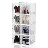 EINFEBEN Schuhbox Set Schuhkarton Schuhkasten Seiten und Frontöffnung - Platzsparend und Stapelbar | Einfache Montage für High Heels Schuhe bis Größe 42 - Set mit 8 Boxen Transparent-Weiß