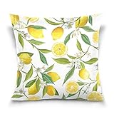 HMZXZ Kissenbezug 40x40cm Tropisch Zitrone Obst Muster Dekorative quadratische Kissenbezüge Kissenhüller für Couch Sofa Schlafzimmer W