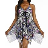 Yoofeiduoduo BadeanzüGe für Damen Schwarz Damen Badeanzug Bauchweg Tankini Set Unregelmäßiger Saum V-Ausschnitt Push Up Badeanzugkleid Badekleid Fließend Hohe Taille Sportlich Zweiteilig B