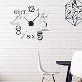 GRAZDesign Wandtattoo Uhr mit Uhrwerk - Wanduhr für Wohnzimmer - Zahlen international modern 67x57cm Farbe schwarz/Uhrwerk schw