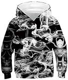 Ocean Plus Jungen Kapuzenpullover Bunt Teens Hoodie Kinder Langarm Pulli mit Kapuzen Sweatshirt Pullover (L (Körpergröße: 145-150cm), Weißer Rauch auf Schwarz)