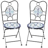 Deuba Mosaikstühle Neptun 2er Set Klappbar Sitzhöhe 45cm Metall Stabil Mosaik Balkonstuhl Gartenstuhl Klapp