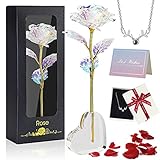 Ozrpn Ewige Rose,mit herzförmigem Display, Grußkarte und Ich Liebe Dich-Halskette, Romantisches Geschenk zum Muttertag, Valentinstag, Weihnachten, Geburtstag, Hochzeitstag (Weiß)