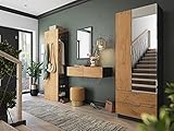 emotion Garderobe Blu-XL 4 TLG Paneel Konsole Softclose Spiegel 30 Paar Oak