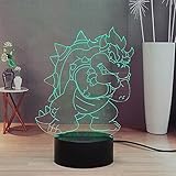 Super mario Bowser Yoshi Kreatives 3D-Nachtlicht für Kinder, Fernbedienung Smart Touch Schlafzimmer, LED-Nachtlicht, Jugendliche 16 Farben Tischlamp