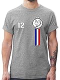 Fussball EM 2021 Fanartikel - 12. Mann Frankreich Emblem - XL - Grau meliert - EM - L190 - Tshirt Herren und Männer T-S