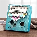YSTSPYH Daumen Klavier 17 Key Thumb Piano Massivholz Einzelner Brett Mahagoni Keyboard Instrument Holz Kalimba Finger Piano (Color : Radio Blue)