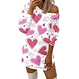 MNRIUOCII Damen Pulloverkleid Liebe Muster Kleid Herbst Winter Schulterfrei Langarm Blusenkleider Minikleid Frauen Mädchen Valentinstagdruck Farbverlauf Partykleid Cocktailkleid Jump