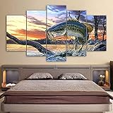 5-canvas-prints-Angeln-Fisch-See, modernen print-gestreckt Kunstwerk für home Dekoration Holz gerahmte, bereit zu hängen(60'W x32'H)