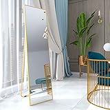 Azkoeesy Standspiegel mit Metallrahmen 140x40cm HD Groß Ganzkörperspiegel mit Haken für Wohnzimmer oder Ankleidezimmer (Golden)